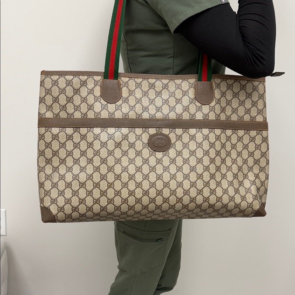 Gucci Brown and Beige Monogram Tote - Picture 11 of 16